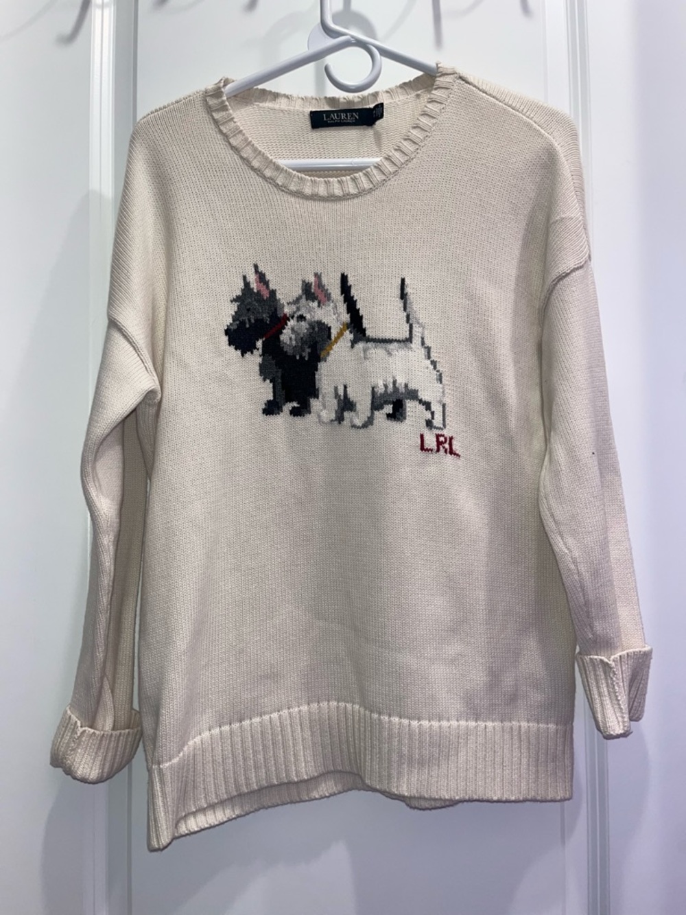 Lauren Ralph Lauren Cream Crewneck Sweater with Scottie Terrier Dog Intarsia - Picture 2 of 5